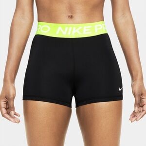 Nike Pro black with neon waistband Women's 3" Shorts - XS